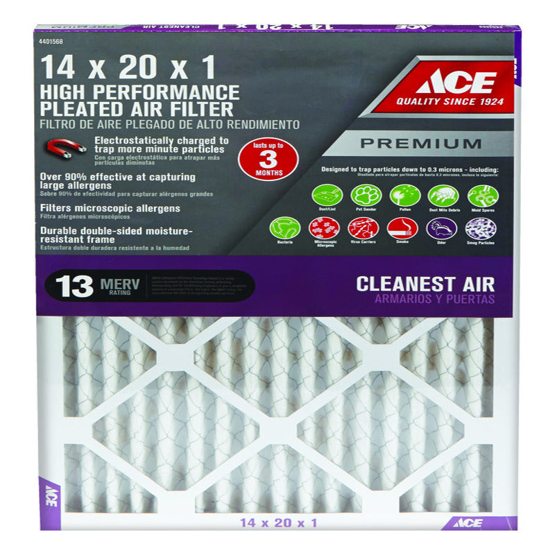 Ace 14 in. W X 20 in. H X 1 in. D Synthetic 13 MERV Pleated Air Filter 1 pk