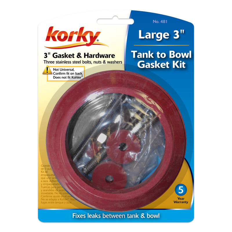 Korky Large 3 inch Hardware Kit and Tank to Bowl Gasket