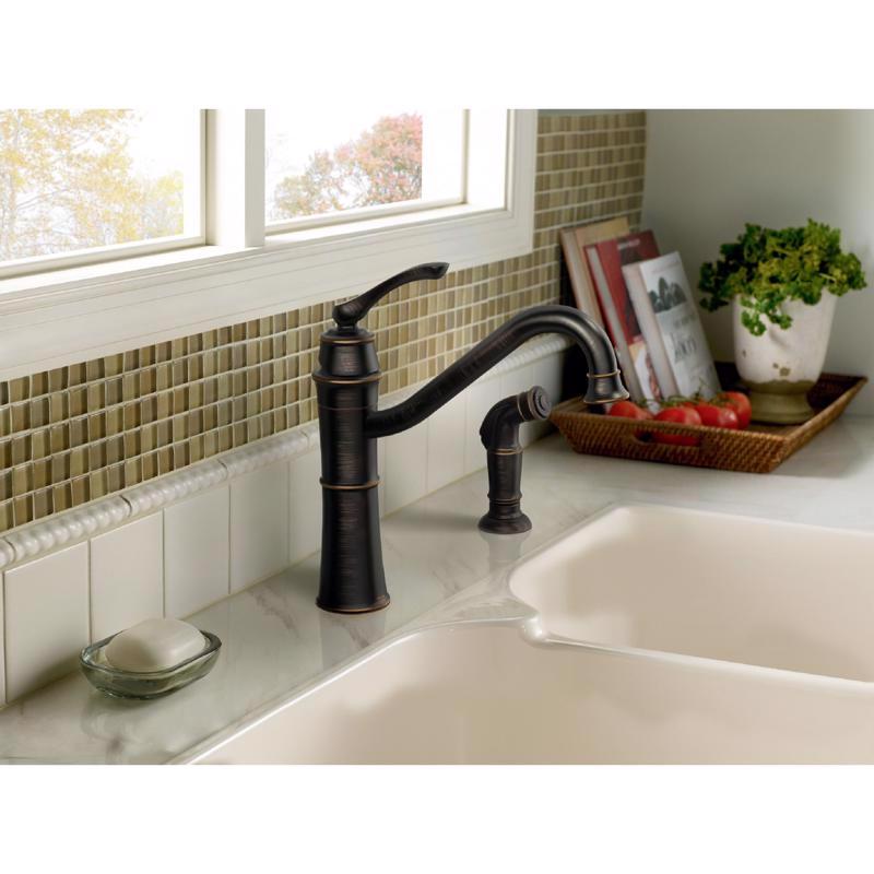 Moen Wetherly One Handle Bronze Kitchen Faucet Side Sprayer Included