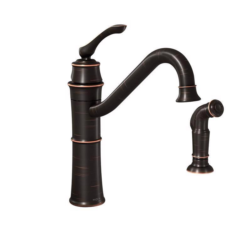 Moen Wetherly One Handle Bronze Kitchen Faucet Side Sprayer Included