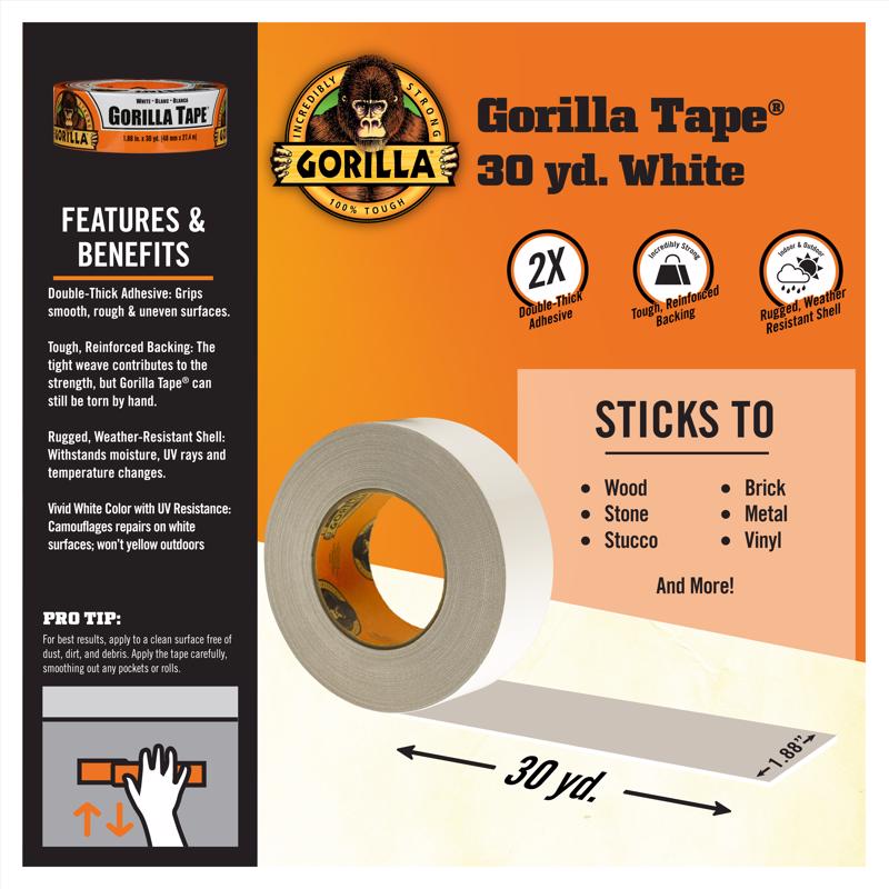 Gorilla 1.88 in. W X 30 yd L White Duct Tape