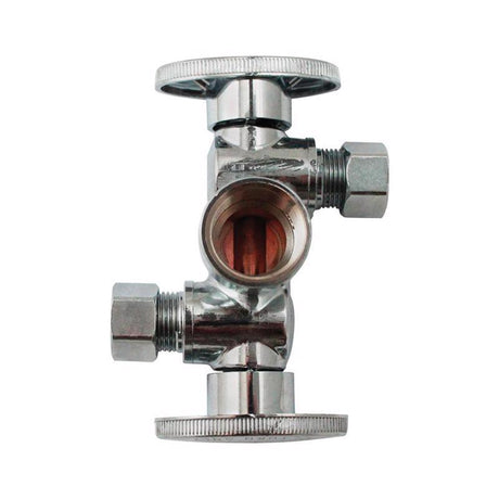 Keeney 1/2 in. FIP in. X 3/8 in. Compression Brass Dual Shut-Off Valve