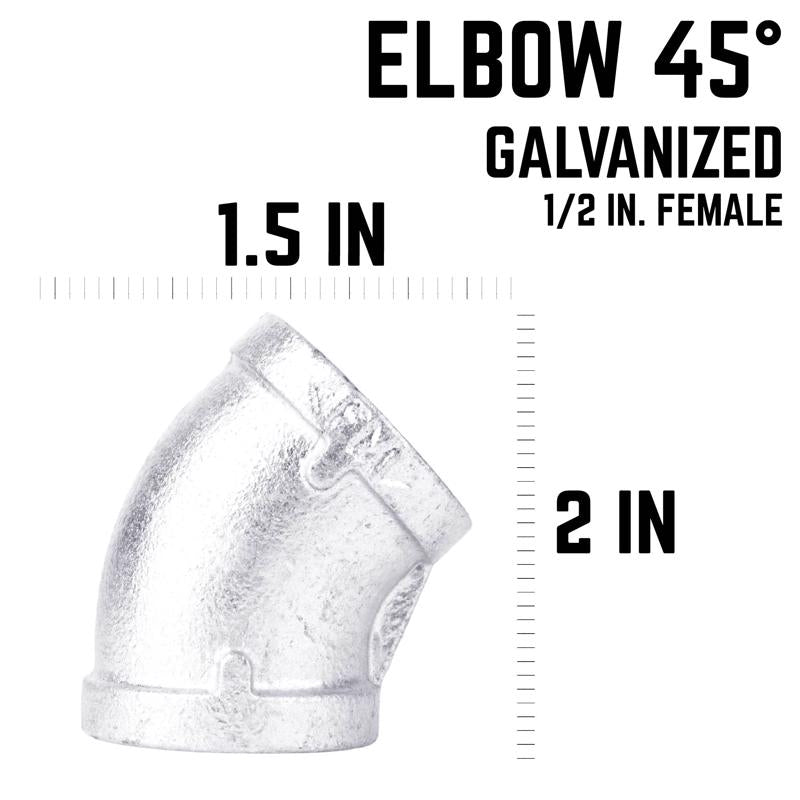 STZ Industries 1/2 in. FIP each X 1/2 in. D FIP Galvanized Malleable Iron 45 Degree Elbow