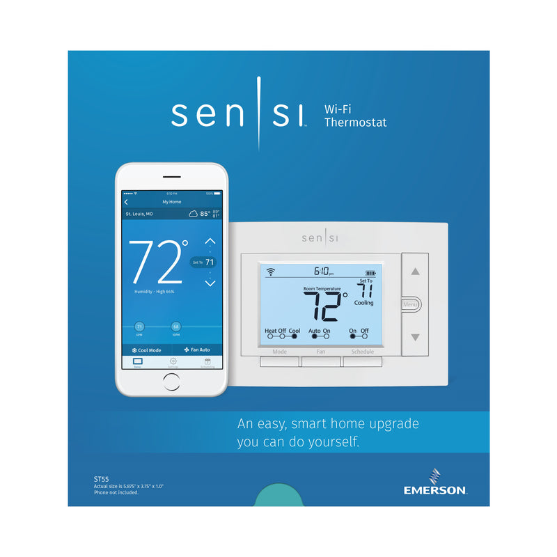 Emerson Sensi Built In WiFi Heating and Cooling Push Buttons Smart Thermostat