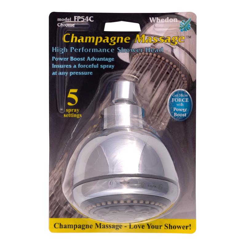 Whedon Champagne Massage Chrome Plastic 5 settings Showerhead 2.5 gpm