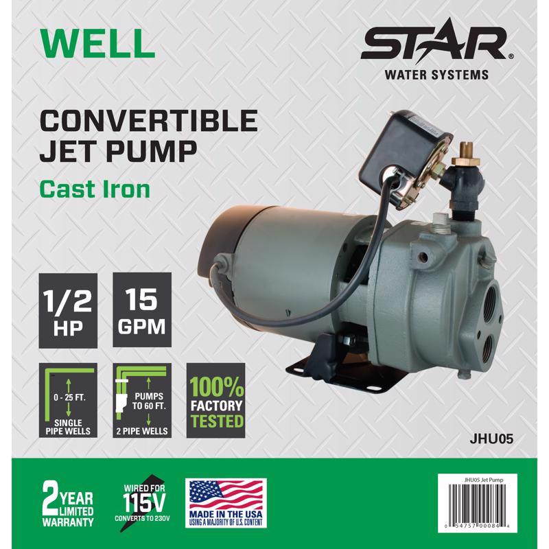 Star Water Systems 1/2 HP 678 gph Cast Iron Convertible Jet Well Pump
