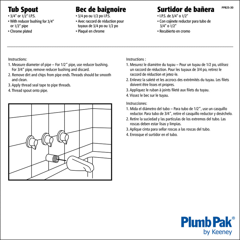 Plumb Pak 1-Handle Chrome Plated Tub Spout
