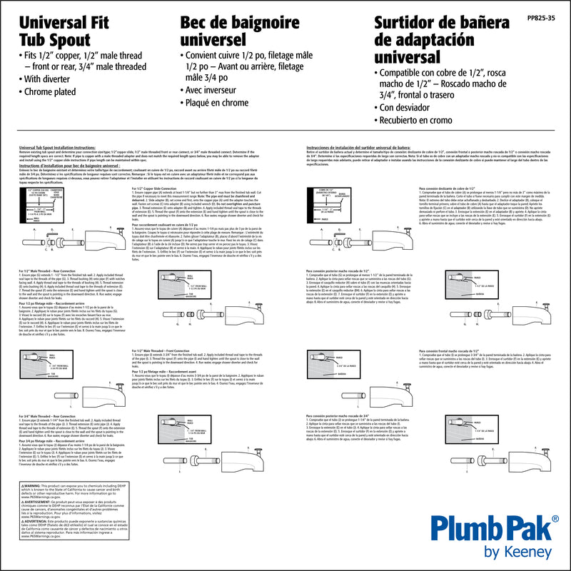 Plumb Pak 1-Handle Chrome Plated Tub Spout