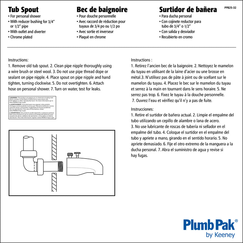 Plumb Pak 1-Handle Chrome Plated Tub Spout