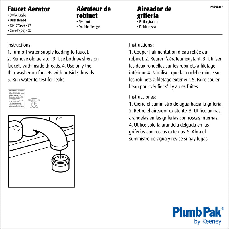 Plumb Pak Dual Thread 15/16 in. x 55/64 in. Chrome Plated Swivel Aerator