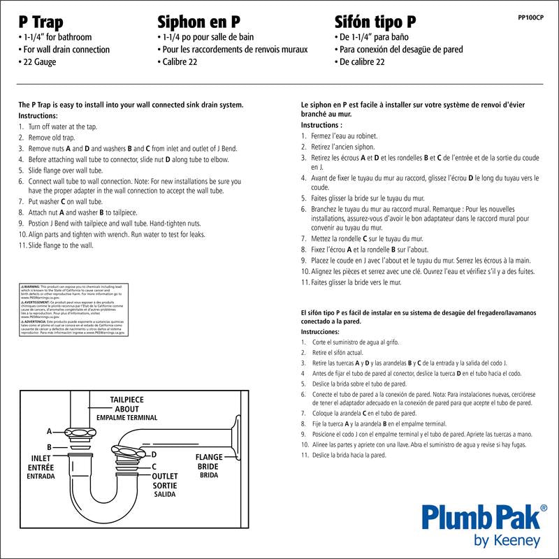 Plumb Pak 1-1/4 in. D Brass P-Trap