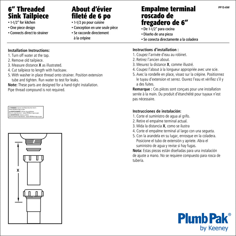 Plumb Pak 1-1/2 in. D X 6 in. L Plastic Sink Tailpiece