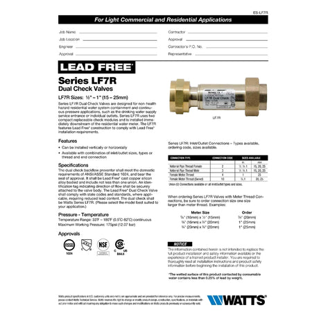 Watts 3/4 in. D X 3/4 in. D Threaded Brass Double Check Valve