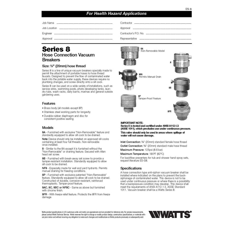 Watts 3/4 in. MNPT Brass Vacuum Breaker 3/4 in. FNPT 1 pk