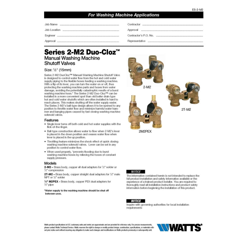 Watts Duo-Cloz 3/4 in. Sweat in. X 1/2 in. FHT Brass Washing Machine Valve