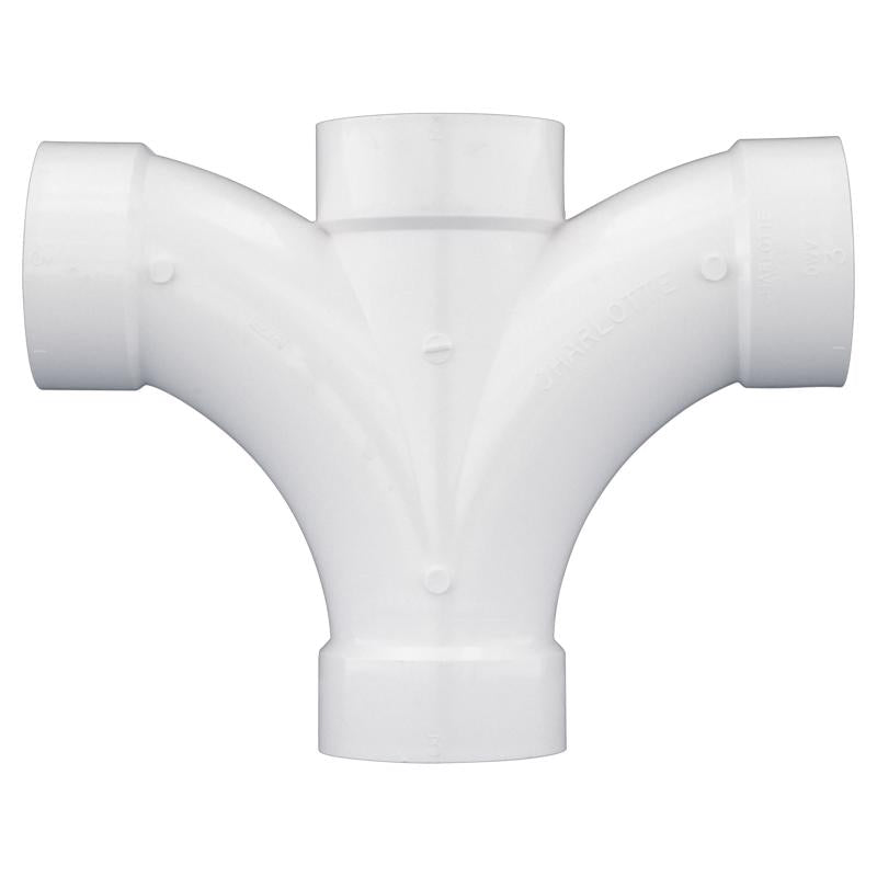 Charlotte Pipe Schedule 40 2 in. Hub X 2 in. D Hub PVC Reducing Double Fixture Fitting Tee 1 pk