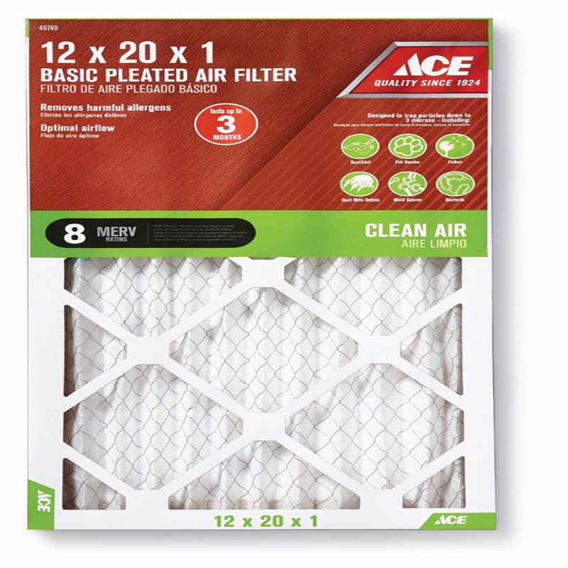 Ace 12 in. W X 20 in. H X 1 in. D Synthetic 8 MERV Pleated Air Filter 1 pk