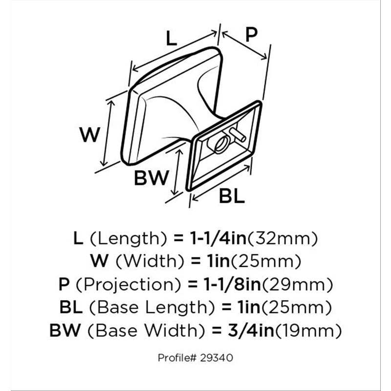 Amerock Candler Rectangle Cabinet Knob 1-1/4 in. D 1-1/8 in. Satin Nickel 5 pk