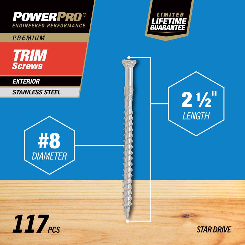 Hillman Power Pro No. 8 X 2-1/2 in. L Star Trim Screws 1 lb 130 pk