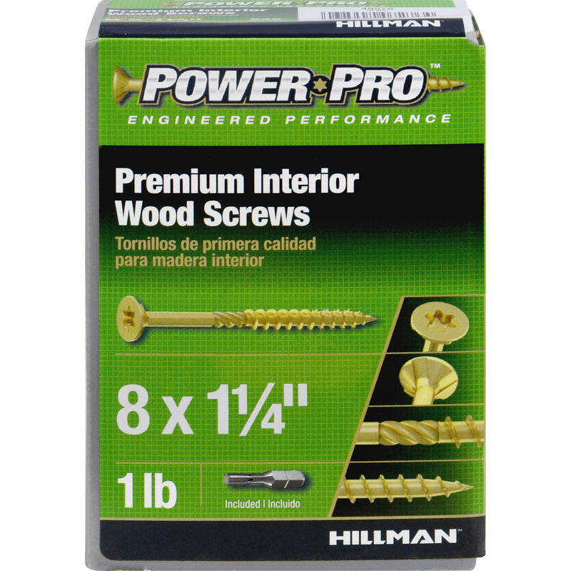 Hillman Power Pro No. 8 X 1-1/4 in. L Star Yellow Zinc Wood Screws 1 lb 242 pk