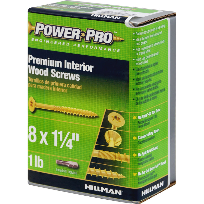 Hillman Power Pro No. 8 X 1-1/4 in. L Star Yellow Zinc Wood Screws 1 lb 242 pk