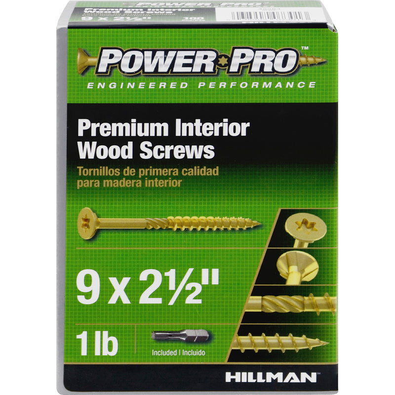 Hillman Power Pro No. 9 X 2-1/2 in. L Star Yellow Zinc Wood Screws 1 lb 100 pk