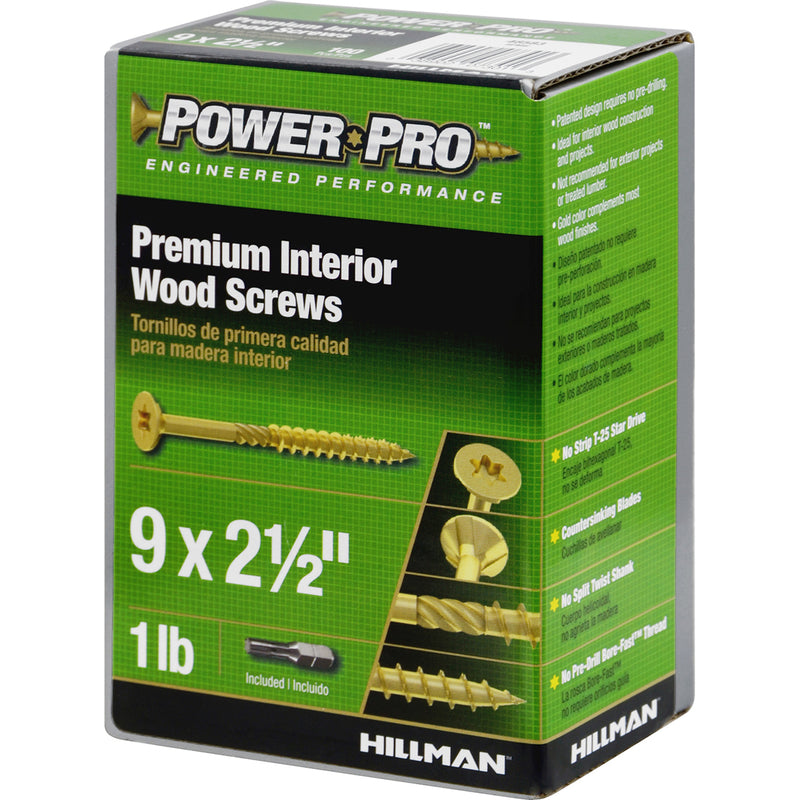 Hillman Power Pro No. 9 X 2-1/2 in. L Star Yellow Zinc Wood Screws 1 lb 100 pk