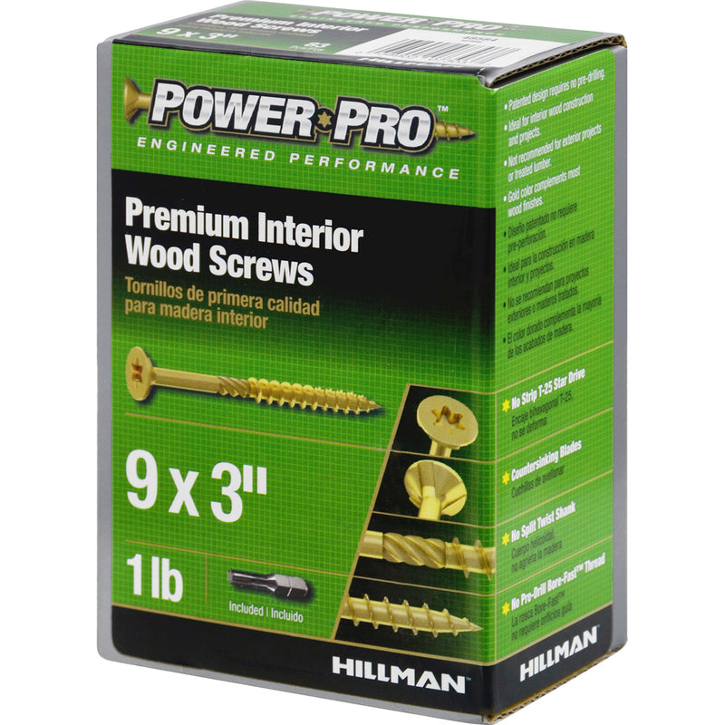 Hillman Power Pro No. 9 X 3 in. L Star Yellow Zinc Wood Screws 1 lb 83 pk