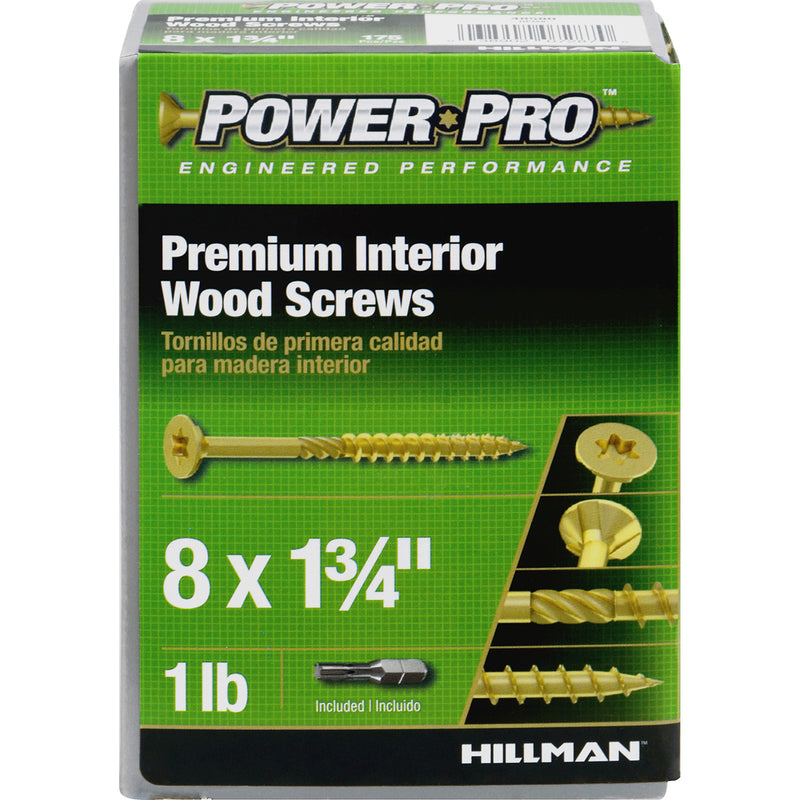 Hillman Power Pro No. 8 X 1-3/4 in. L Star Yellow Zinc Wood Screws 1 lb 175 pk