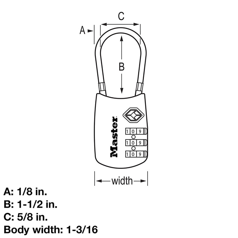 Master Lock 1-9/16 in. H X 1-3/16 in. W Steel 3-Dial Combination Luggage Lock