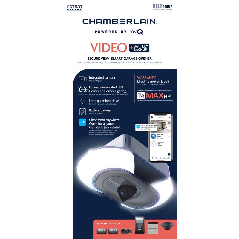 Chamberlain Secure View 1.25 HP Belt Drive WiFi Compatible Smart-Enabled Garage Door Opener