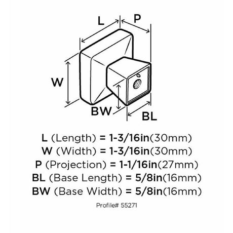 Amerock Blackrock Collection Square Cabinet Knob 1 in. Satin Nickel 1 pk