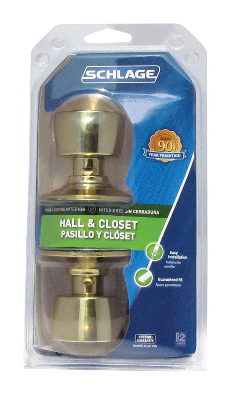 Schlage Bell Bright Brass Passage Lockset 1-3/4 in.