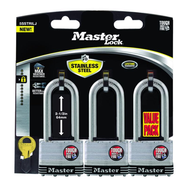 PADLOCK W/KEY 2" SS 3PK
