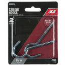 Ace Small Zinc-Plated Steel 3.375 in. L Ceiling Hook 50 lb 2 pk
