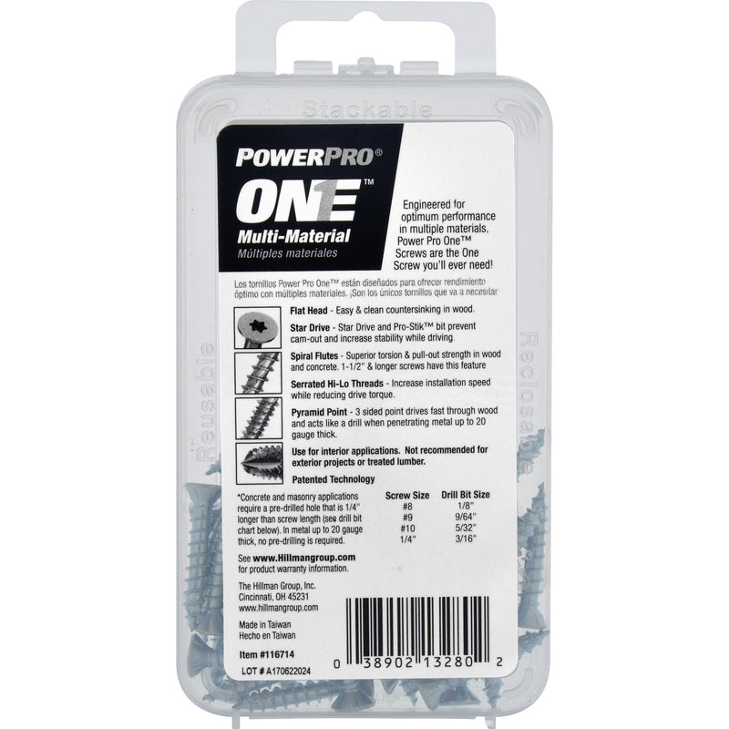 HILLMAN POWERPRO ONE No. 8 X 1 in. L Star Flat Head Multi-Material Screw 35 pk