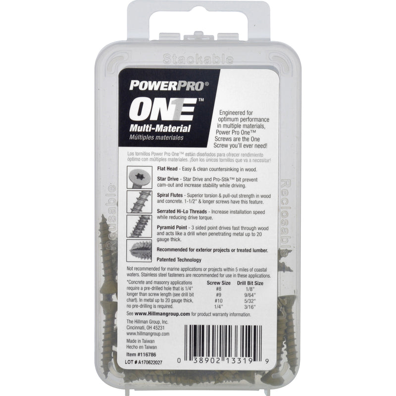 HILLMAN POWERPRO ONE No. 8 X 1 in. L Star Flat Head Multi-Material Screw 35 pk