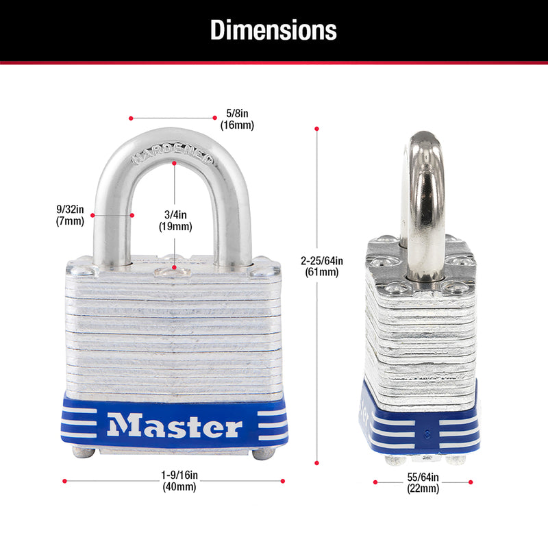 Master Lock 2 25/64 in. H X 1-9/16 in. W Laminated Steel 4-Pin Cylinder Padlock