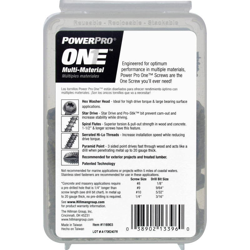 HILLMAN Power Pro 1/4 in. X 1-3/4 in. L Star Hex Washer Head Multi-Material Screw 1 lb 56 pk