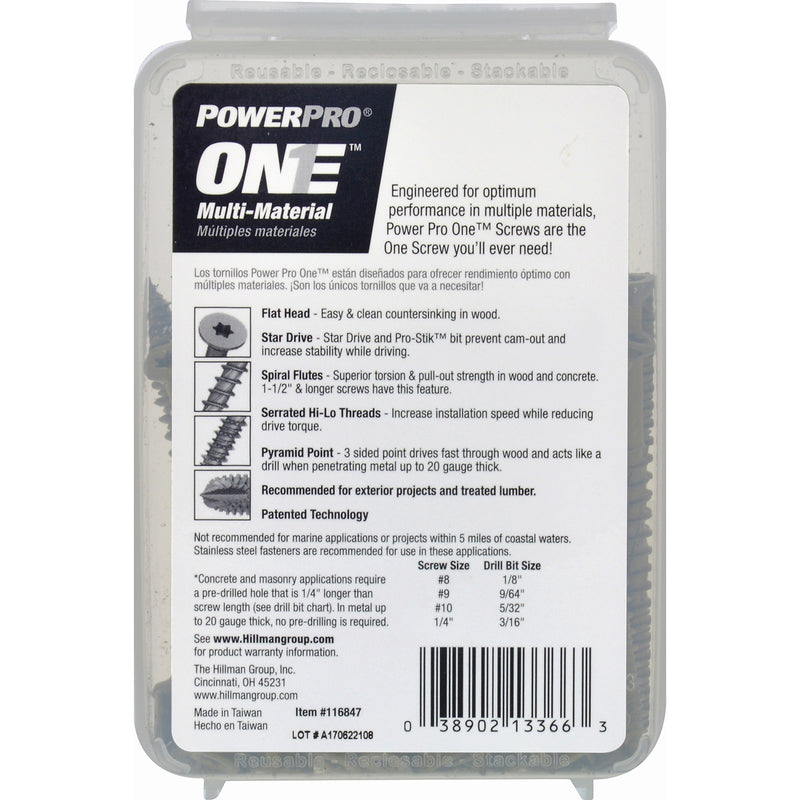 HILLMAN POWERPRO ONE No. 10 X 3 in. L Star Flat Head Multi-Material Screw 1 lb 62 pk