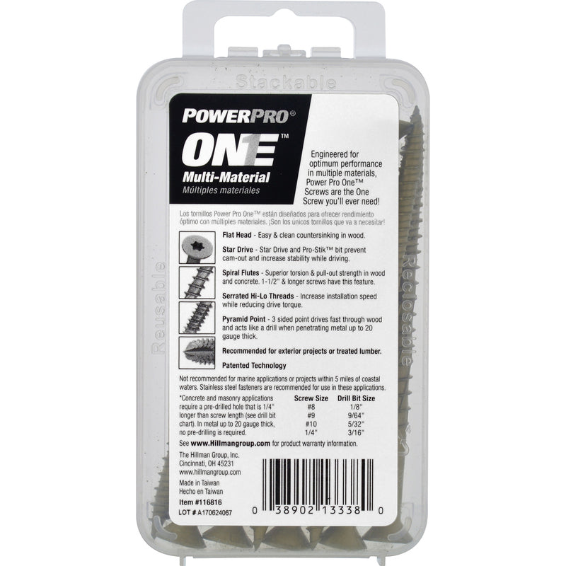 HILLMAN POWERPRO ONE 1/4 in. X 4 in. L Star Flat Head Multi-Material Screw 8 pk