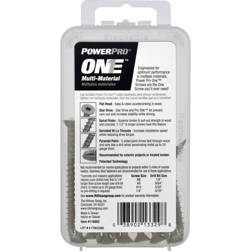 HILLMAN POWERPRO ONE No. 10 X 2-1/2 in. L Star Flat Head Multi-Material Screw 15 pk