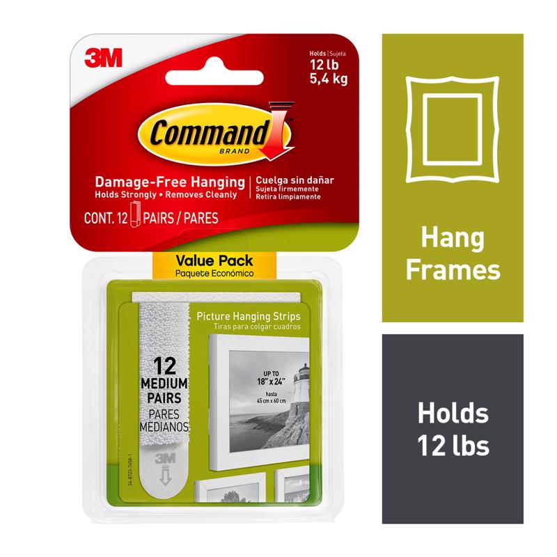 3M Command White Medium Picture Hanging Strips 12 lb 12 pk