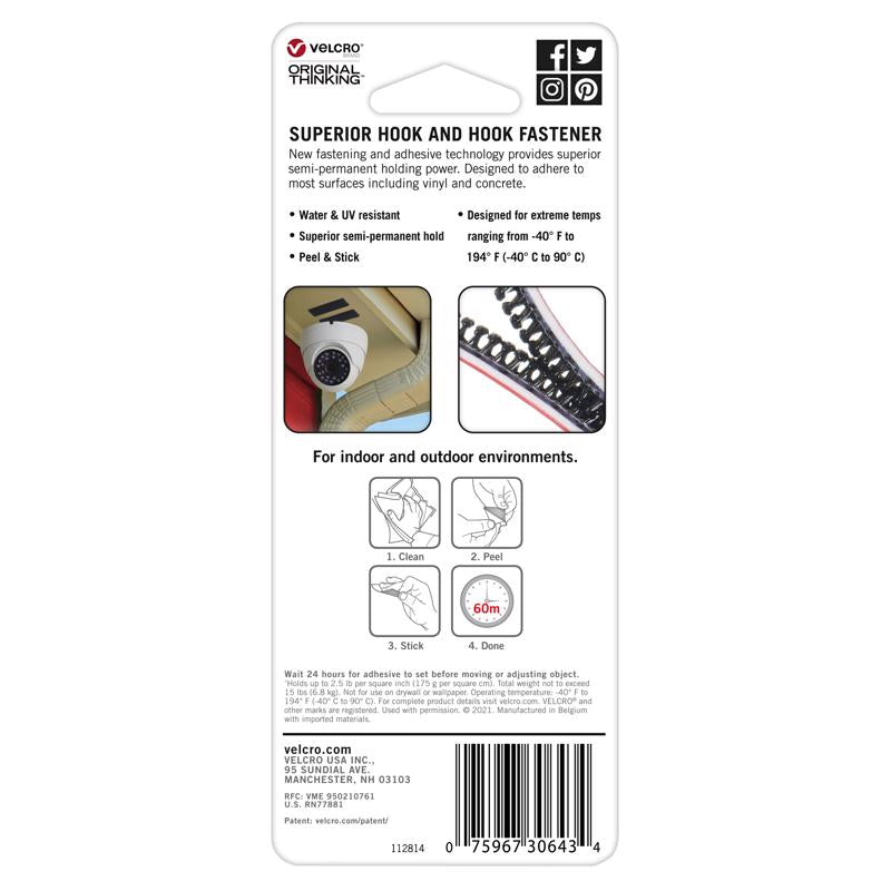 VELCRO Brand ALFA-LOK Small Plastic Mounting Square 3 in. L 4 pk