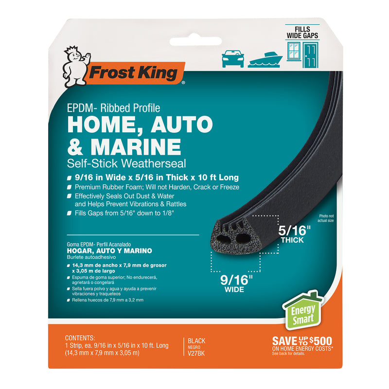 Frost King Black EPDM Rubber Foam Weather Seal For Doors and Windows 10 ft. L X 0.32 in.