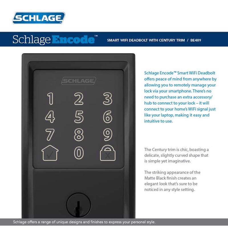 Schlage Encode Matte Black Metal Wifi Deadbolt