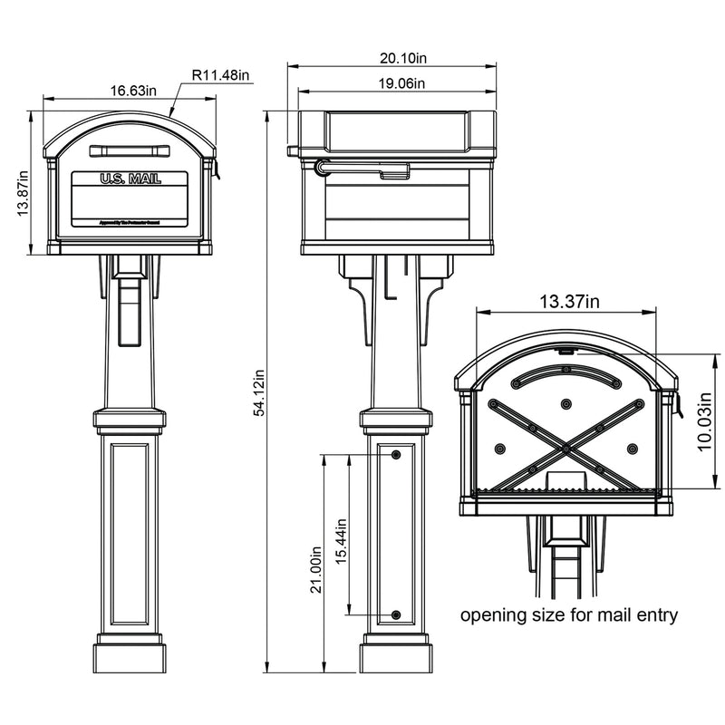 Gibraltar Mailboxes Grand Haven Classic Plastic Post Mount Black Mailbox