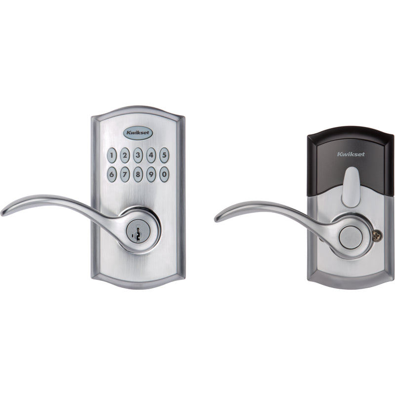 Kwikset SmartKey Satin Chrome Metal Electronic Touch Pad Entry Lever