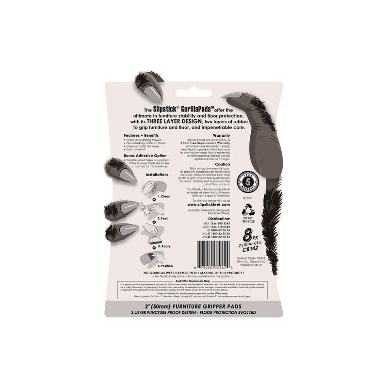 Slipstick GorillaPads Rubber Self Adhesive Gripper Pad Black Square 2 in. W X 2 in. L 8 pk