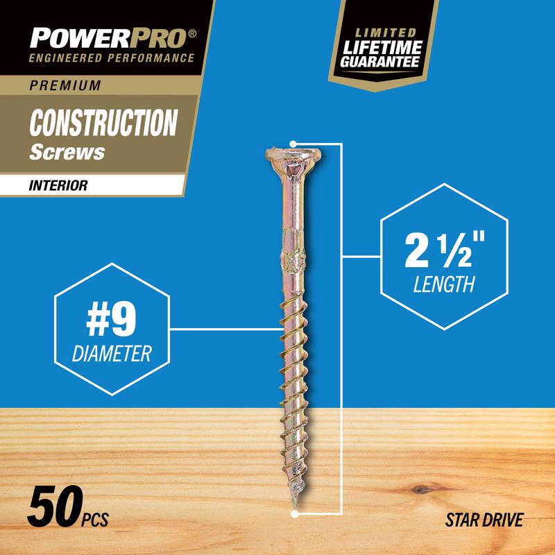 Hillman Power Pro No. 9 X 2-1/2 in. L Star Wood Screws 50 pk